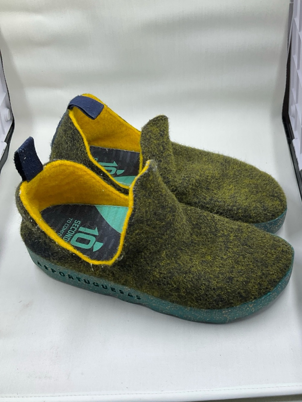 Portuguese-Style Olive Green Slip-On Ankle Booties with Yellow Lining